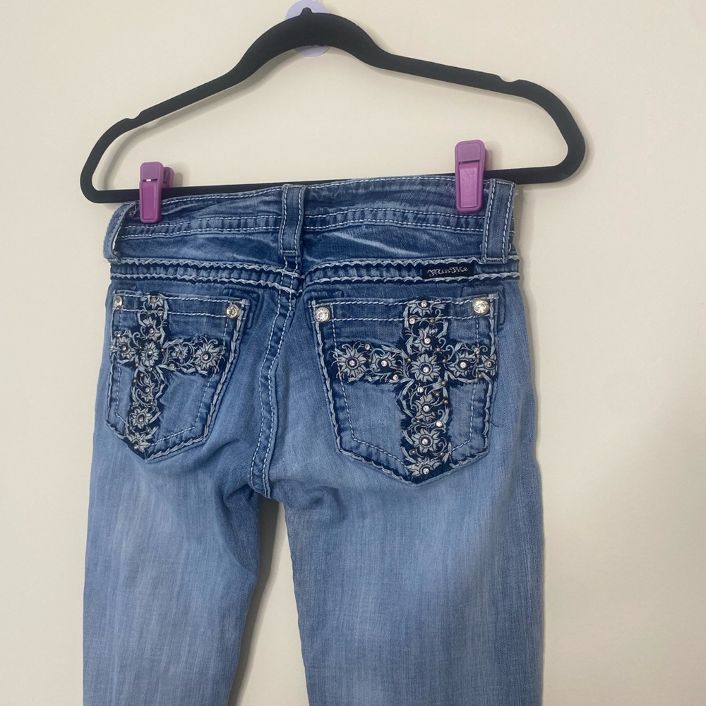 Miss Me Light Blue Skinny Jeans with Embroidered Cross Pockets